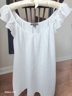 Saks Fifth Avenue White Ruffled Off-Shoulder Tank Top